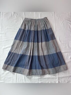 ZAKANAKA Linen Cotton Striped Midi Skirt - Blue & Grey Size M/L